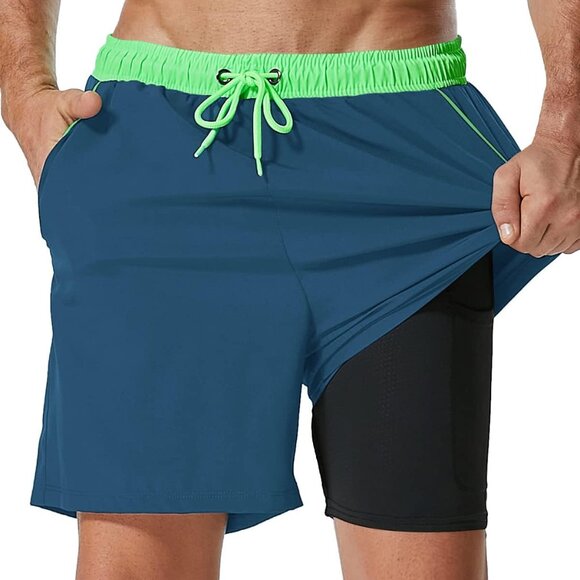Mens Swim Trunks with Compression Liner 2 in 1 Quick Dry Bathing Suit Beach Shor